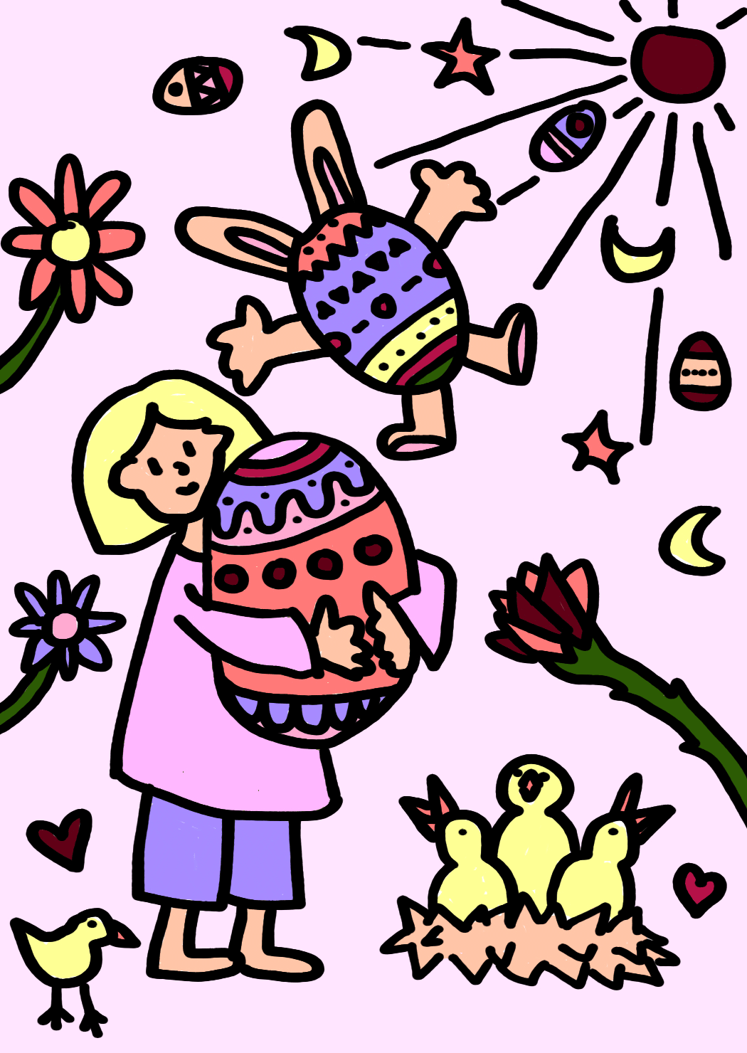 An eastercard of a girl with an egg