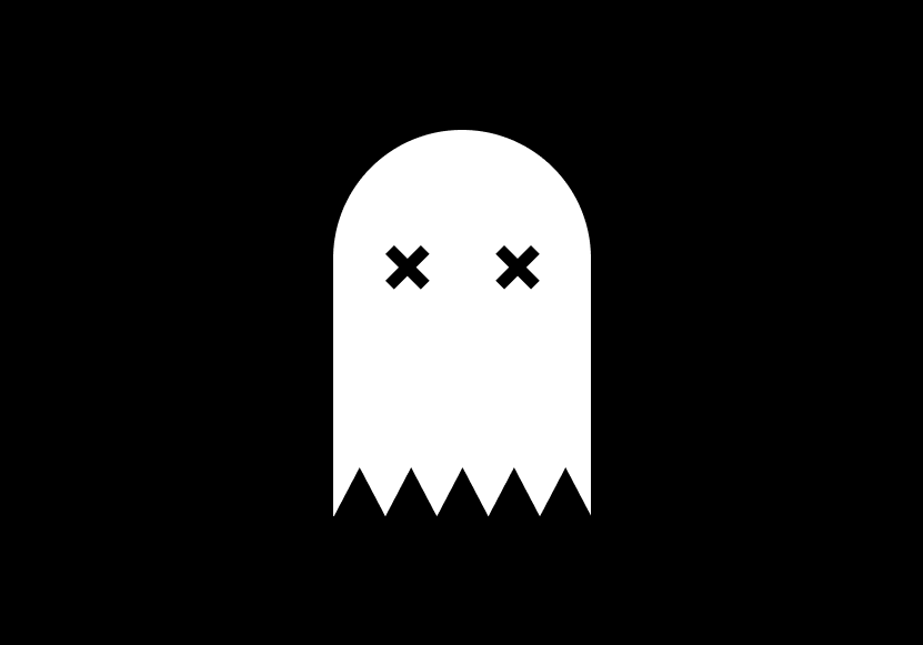 a white ghost with crosses for eyes on a black background