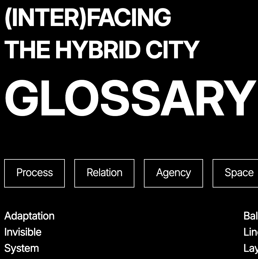 A screenshot of the homepage of the glossary of terms that describe 'the hybrid city'